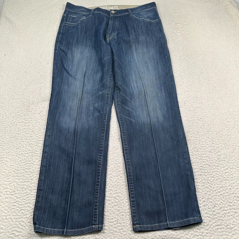 Ecko Unltd Jeans Mens 38 Baggy Wide Leg Faded Y2K Hip Hop Skate Denim Blue